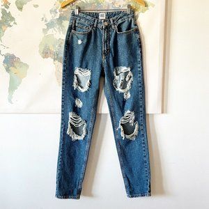 BDG Size 25 Jeans Mom High Rise Distressed Medium Blue Rigid Denim 100% Cotton